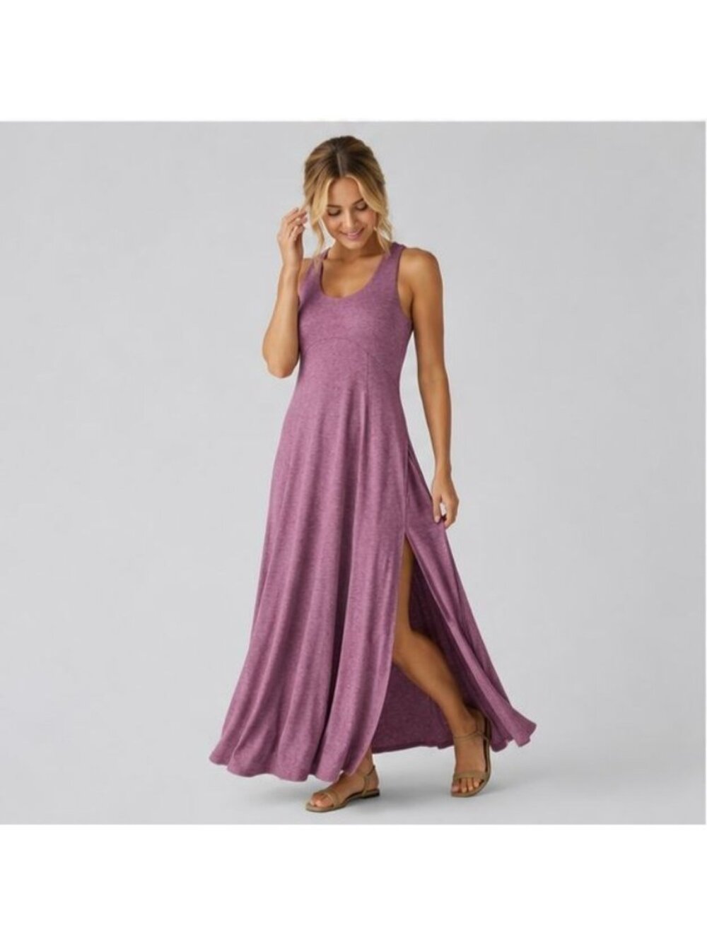 Halara U Neck Flowy Maxi Casual Tank Dress Red Violet Floral Yarn sz Large New